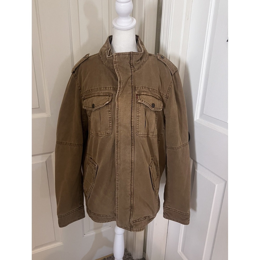 Levi's Brown Canvas Military Field Insulated Lined Full Zip Jacket Mens Medium